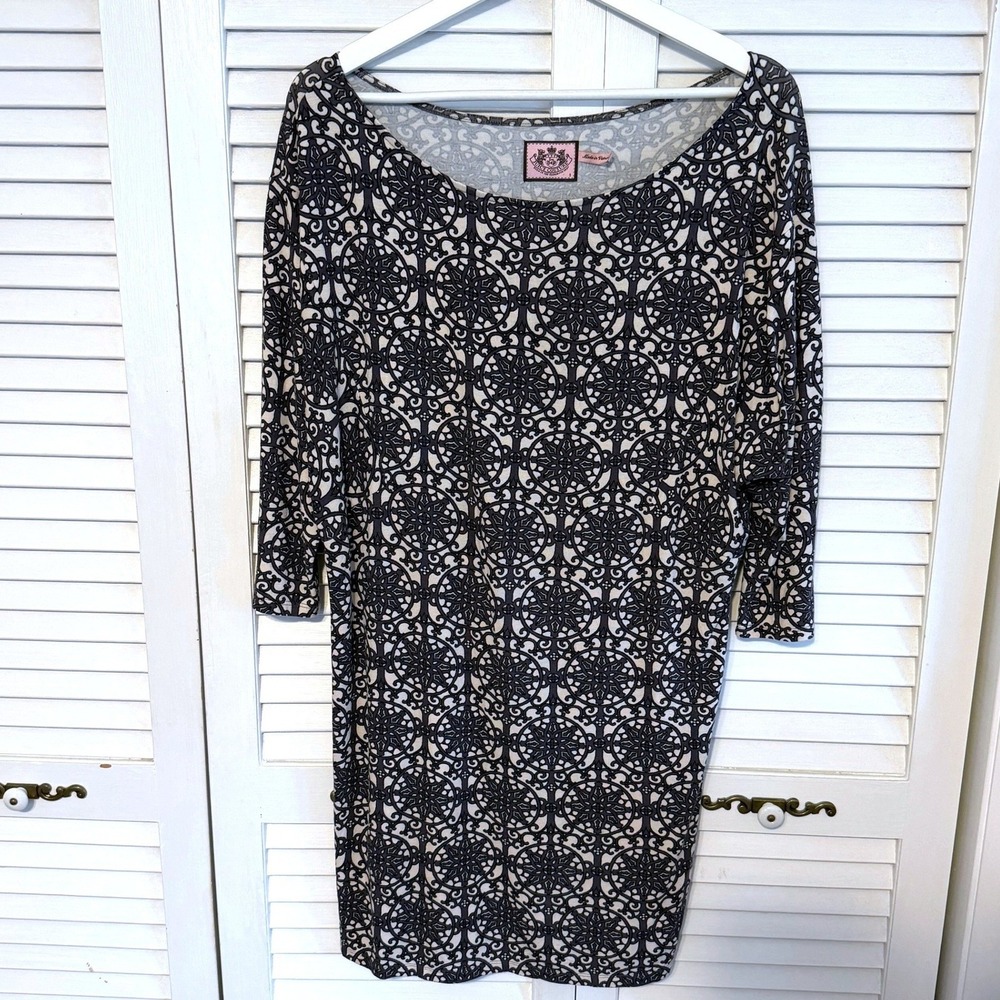 Vintage Juicy Couture‎ Dress Medallion Print Small Black White  Shift Tunic Boho